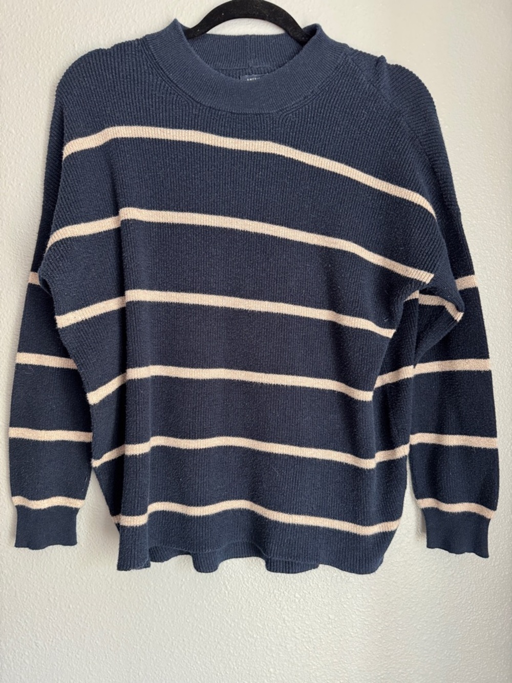 American Eagle Outfitters Navy & Cream Striped Crewneck Turtleneck Sweater
